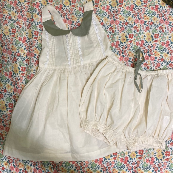 Petit Mioche Other - Petit Mioche Cream Cotton Dress with Bloomers